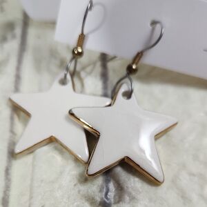 Gold and White Star Earrings